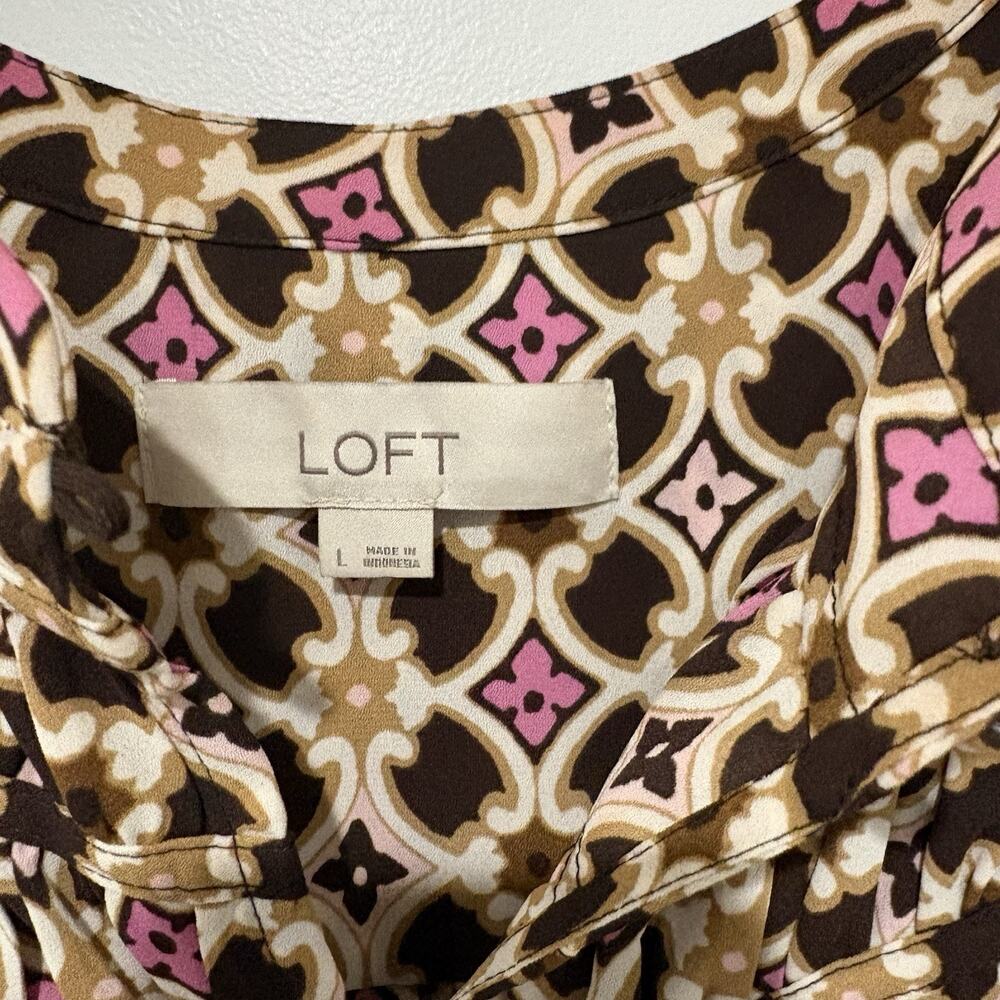 Ann Taylor Loft | Top Long Sleeve Brown Pink Career- Size Large - Picture 5 of 9